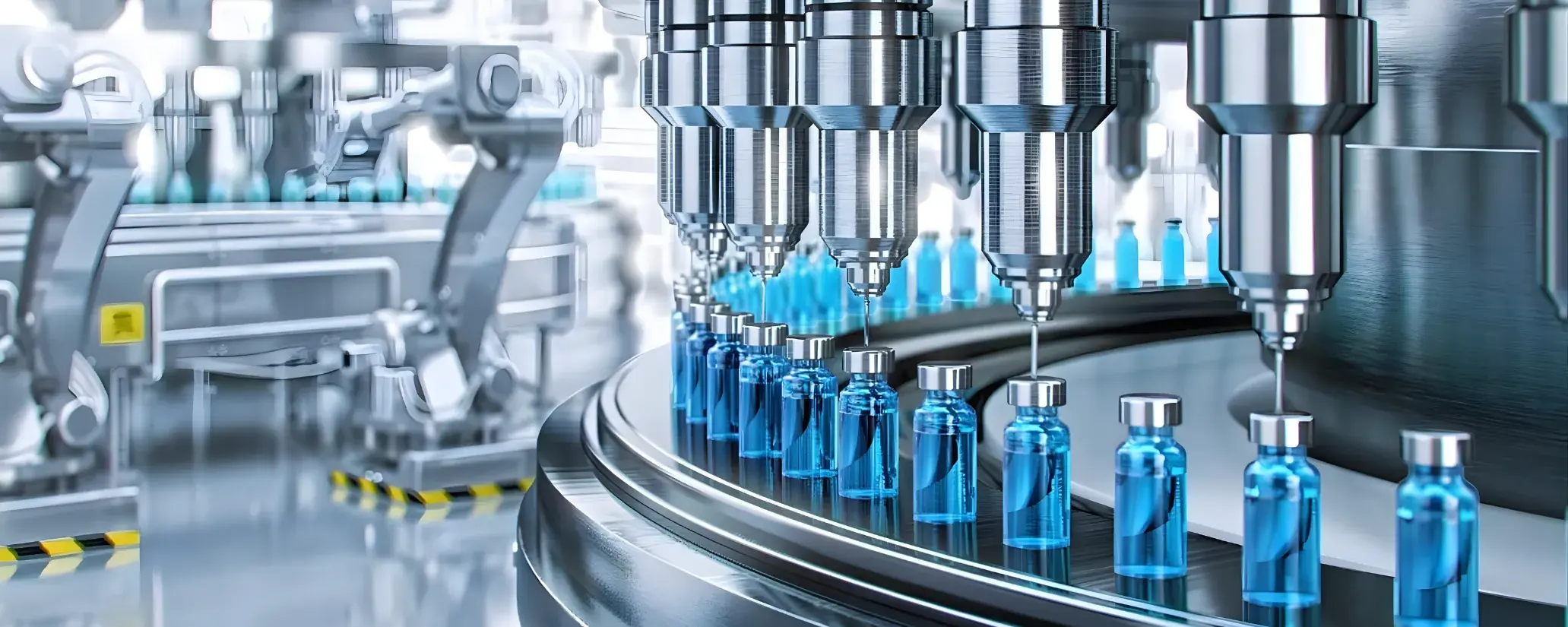 Vials on an automated pharmaceutical filling line