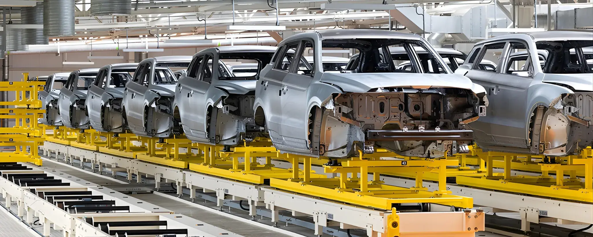 Car bodies on an automotive assembly line