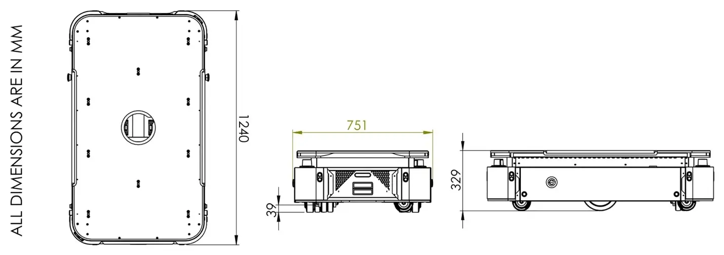GTX Series technical drawing with side, front and top views and dimensions in millimetres