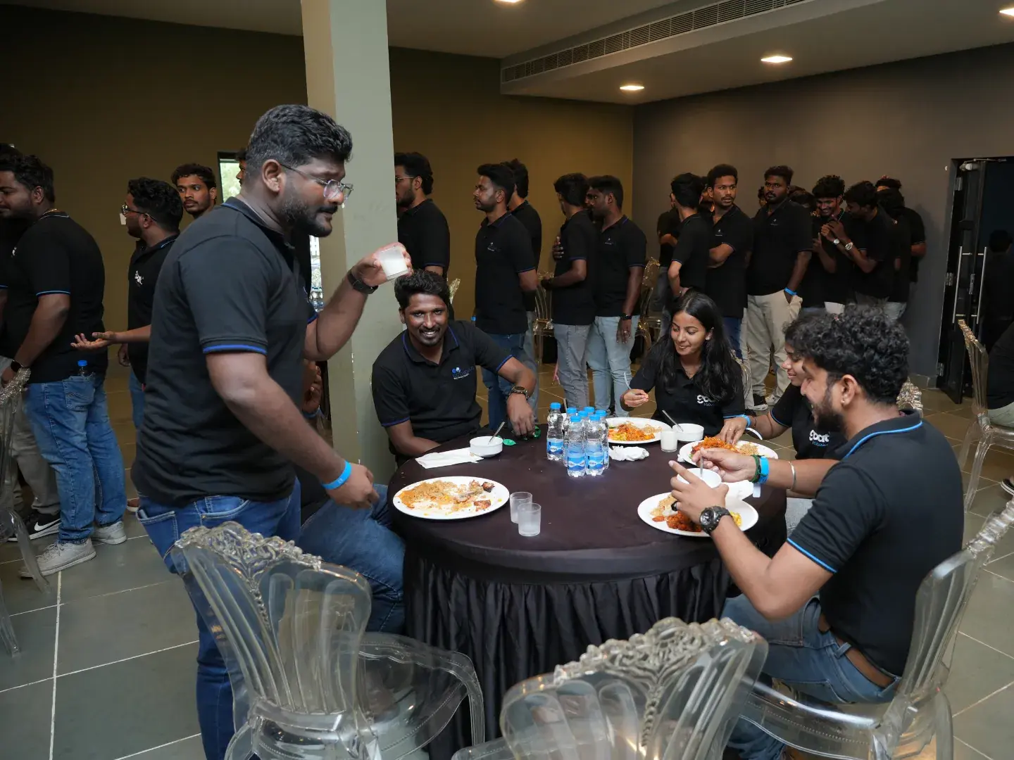 Team sharing a meal at the offsite