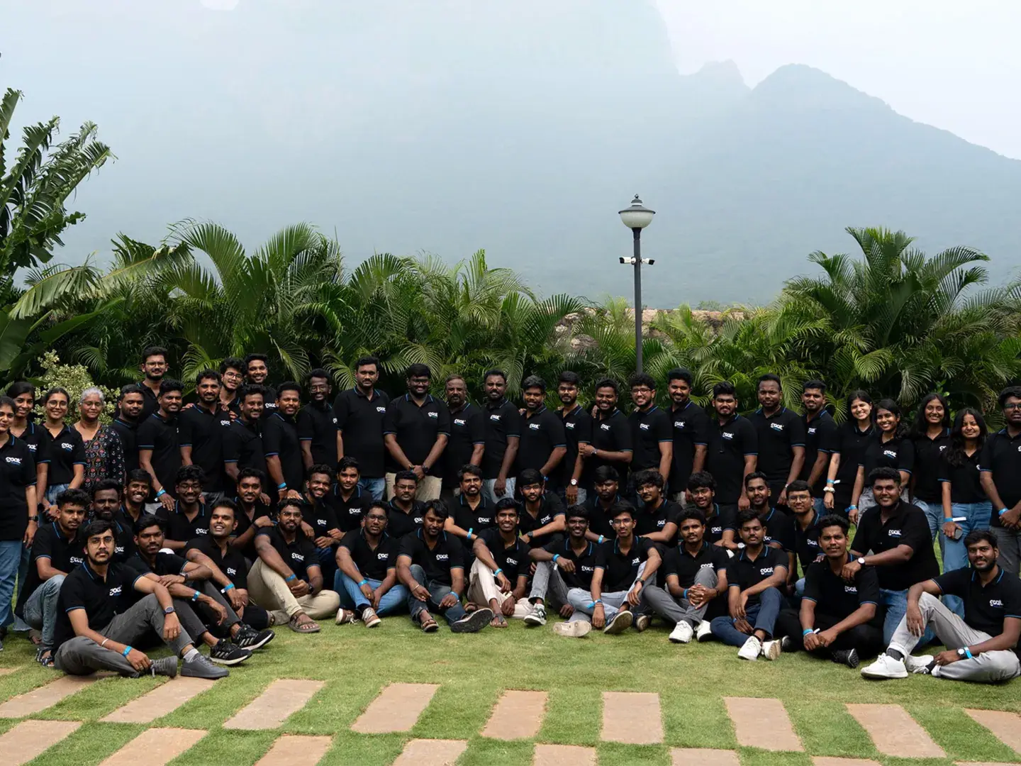 The GOAT Robotics team below the hills at the offsite